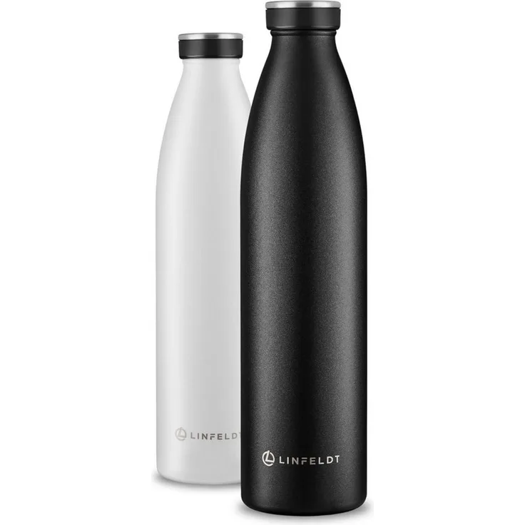 LINFELDT Trinkflasche 1L Trinkflasche Edelstahl Isoliert 24H Auslaufsicher + Sprudel, Edelstahl (Kohlensäure geeignet)
