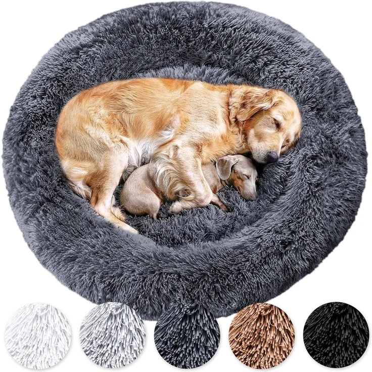 Wahre Tierliebe Hundebett Donut - Das Original - waschbar [XS, 60cm, dunkelgrau] Hundekissen, Hundekorb, Flauschiges Hundebett für große, mittelgroße & kleine Hunde