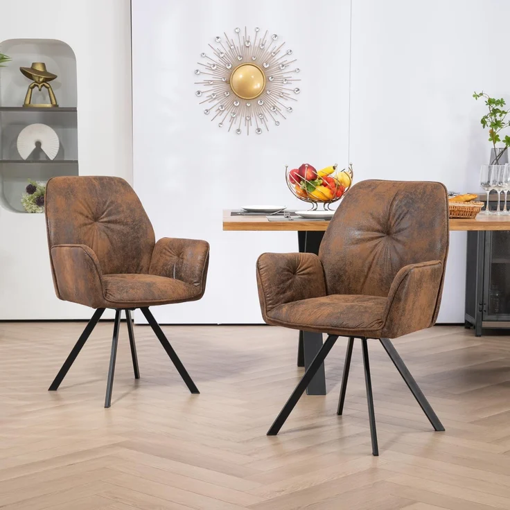 MEUBLE COSY Esszimmerstühle Drehbar 4er Set Küchenstuhl Polsterstuhl Drehstuhl mit Armlehne Sessel aus Wildleder Metallbeine, Sitzbreite 49 cm, für Esszimmer Wohnzimmer, Arbeitszimmer, Braun – Bild 4