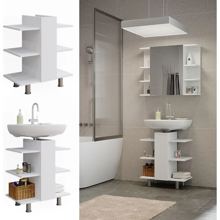 Waschbeckenunterschrank Fynn Weiß 60 x 70 cm mit 6 Ablage Vicco – Bild 2