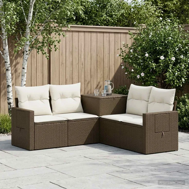 vidaXL Sofa Set 5 stk. Braun und Creme Weiß Polyrattan und Stahl 3447874