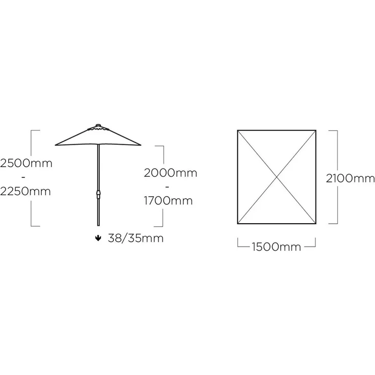 Kettler Easy-Push Sonnenschirm 150 x 210 cm | rechteckig | Aluminium Silber | 100% Polyester (ca. 220 g/m²) | Öffnung mit Schieber | Bezug hellgrau meliert – Bild 3