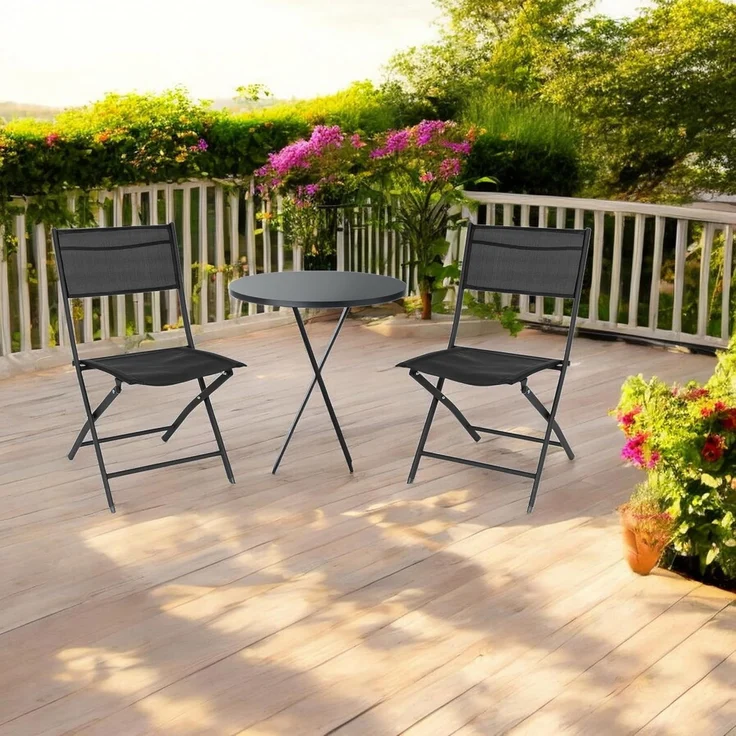 Spetebo Gartenstuhl Balkon Klappstuhl schwarz - 83x55 cm (Stück, 1 St), Faltbarer Stuhl aus Stahl und Textil – Bild 7