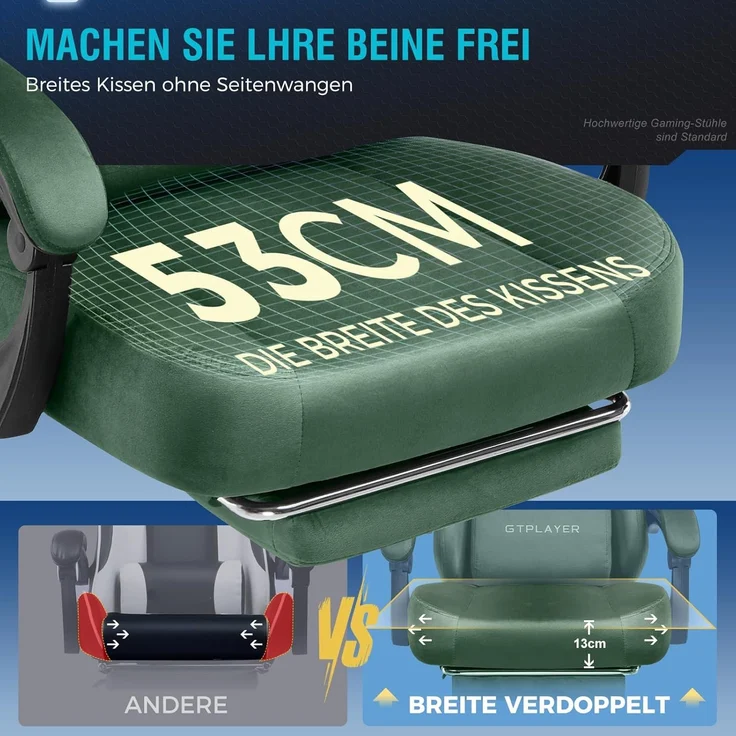 GTPLAYER Gaming Stuhl, Atmungsaktiver Bürostuhl, bürostuhl ergonomisch, Hochwertiger - Stoff, Ergonomischer PC Stuhl, 160° Verstellbare Rückenlehne und ausziehbare Fußstütze, Grün – Bild 2