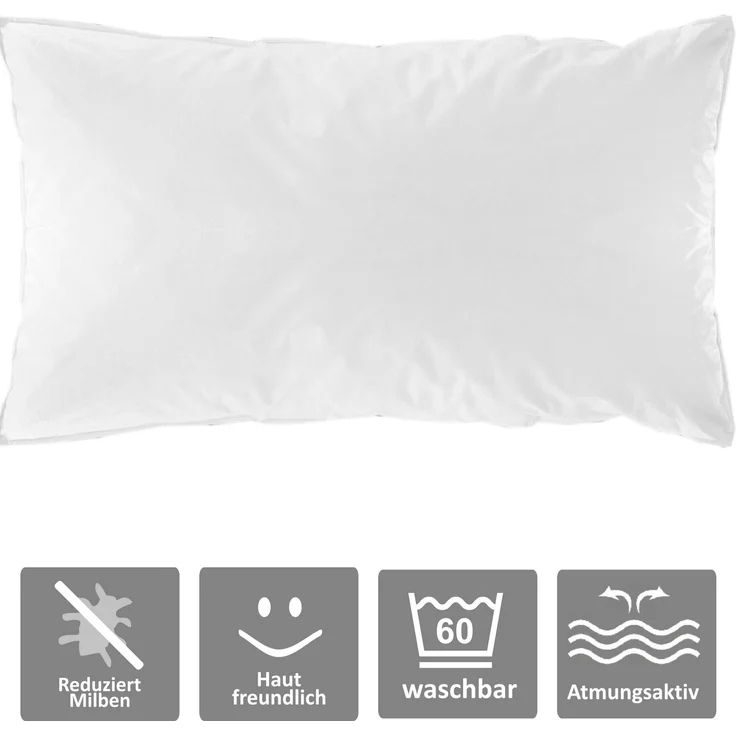 Hochwertiges 3-Kammer Kopfkissen in 40x80cm ( Feder / Daunen Füllung ) mit Bezug aus 100% Baumwolle, mit Daunen und Federn aus den bayrischen Bergen – Bild 2