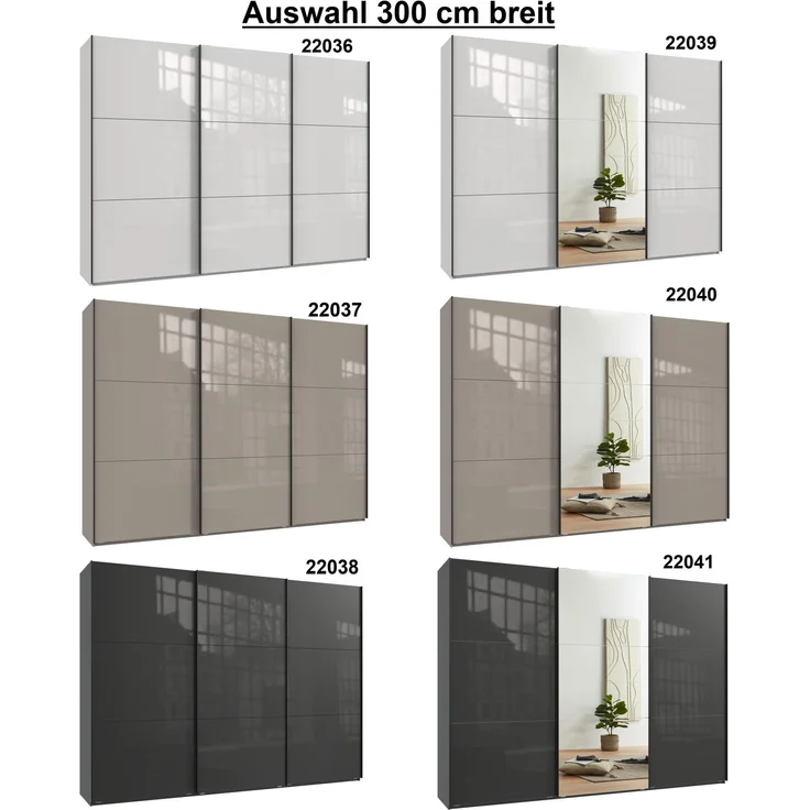 Schwebetürenschrank Kleiderschrank 300 cm Vollausstattung Glasfront in Sand Grau – Bild 8