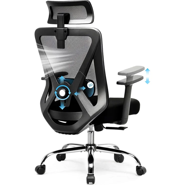 GTPLAYER Bürostuhl Ergonomisch [TESTSIEGER], Schreibtischstuhl mit 3D-Lendenwirbelstütze, Verstellbarer Kopfstütze und Armlehnen, Chefsessel Office Chair 150kg Schwarz