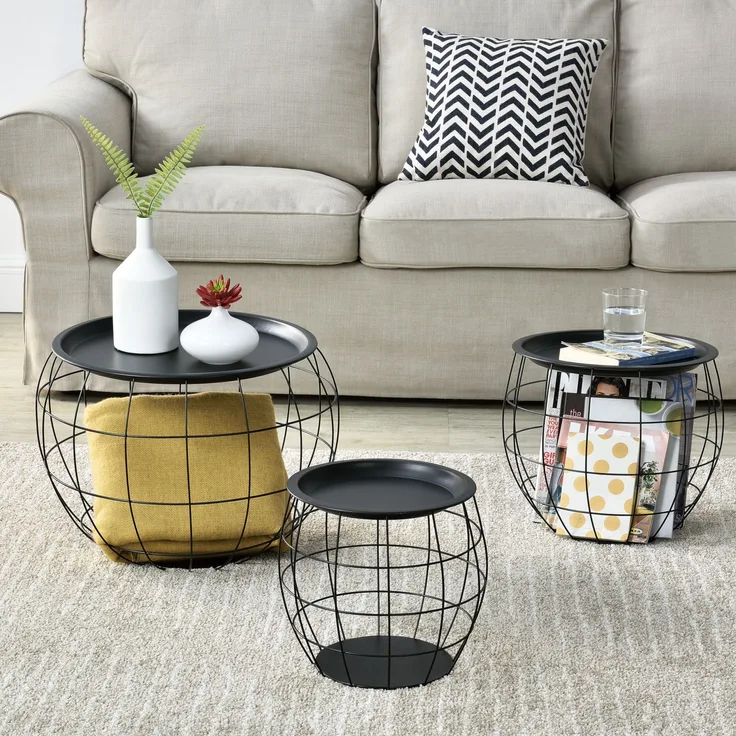 Couchtisch Neman 3er Set Metallkorb Schwarz en. casa