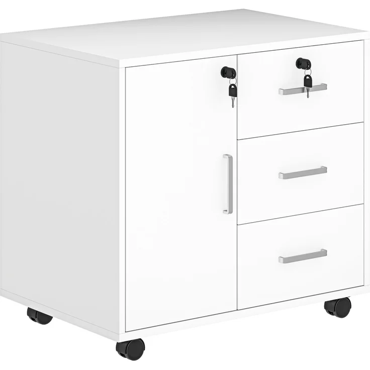 Schreibtisch-Aktenschrank mit 3 Schubladen und Schrank mit 3 verstellbaren Einlegeböden, aus Holz, 60 x 40 x 56 cm, Weiß – Bild 2