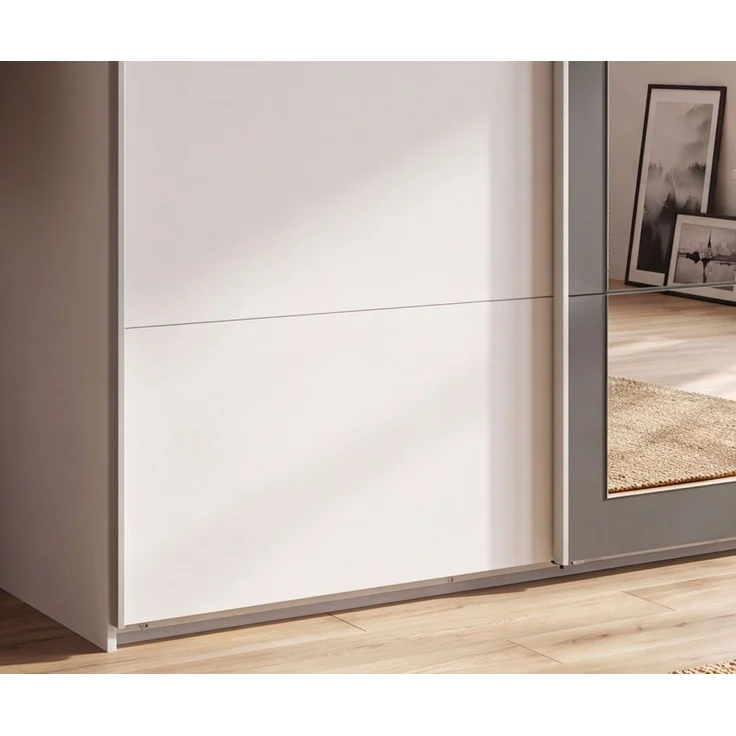 Schwebetürenschrank 3-trg Kleiderschrank 270 cm in Weiß Spiegel umrahmt in Grafit – Bild 4