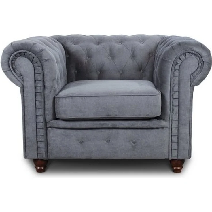 Sessel Chesterfield Asti - Couch, Couchgarnitur, Couchsessel, Loungesessel, Stühl, Holzfüße - Glamour Design (Grau (Capri 09)) – Bild 4