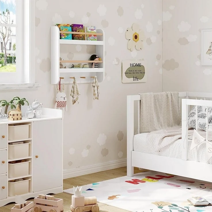 Woltu Kinderregal, 1-tlg, Bücherregal Wandregal mit 2 Ablagen 4 Hake aus MDF – Bild 3