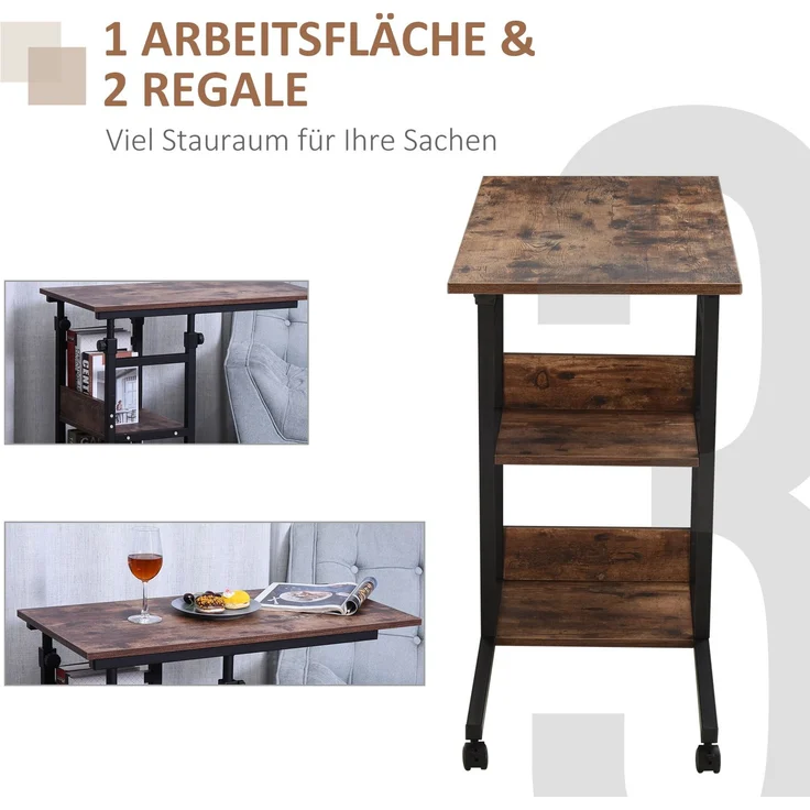 HOMCOM Beistelltisch, E1 Spanplatte, Metall, PP-Kunststoff, Rustikal-Braun, 80L x 40B x 72-82H cm – Bild 5