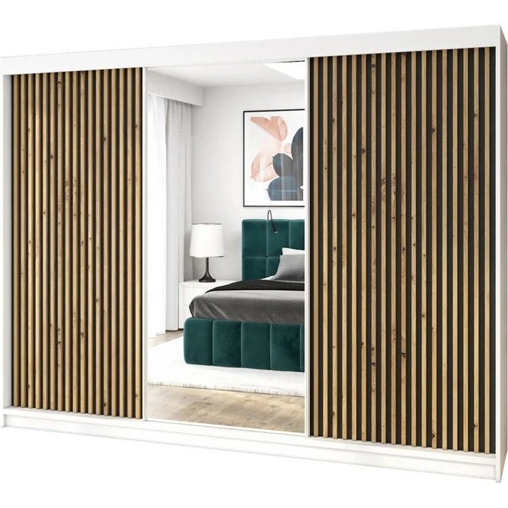 A&J MöbelLand GmbH Schiebetürenschrank FARA 200 cm mit 3D-Lamellen und Spiegelfront (TOP ANGEBOT! Geräumiger Schrank mit einer Breite von 200 cm ideal zur Aufbewahrung von Kleidung und Accessoires. Wählen Sie das ideale Modell für Ihr Schlafzimmer!, TO... – Bild 1
