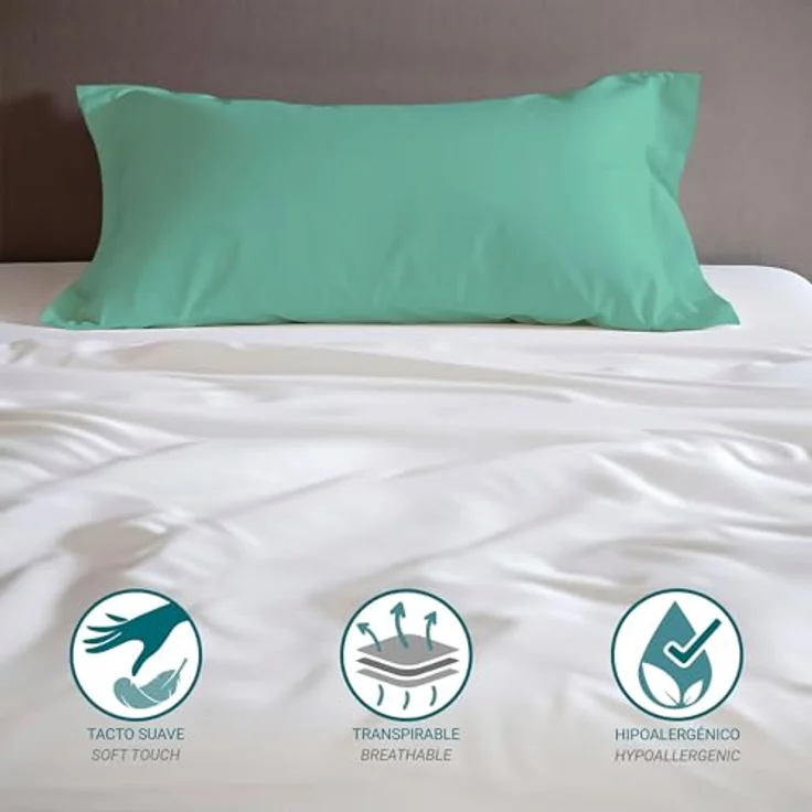 ECOMMERC3 Packung mit 2 Kissenbezügen, 45x100 cm, extra weich und bequem, Aquamarin, atmungsaktiv, leicht zu waschen – Bild 3