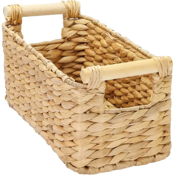 HMF Aufbewahrungskorb Aufbewahrungskorb geflochten aus Wasserhyazinthe, Korb mit (1 St), mit Holzgriffen für Bad, Küche und Wohnbereich, 30 x 15 x 13 cm