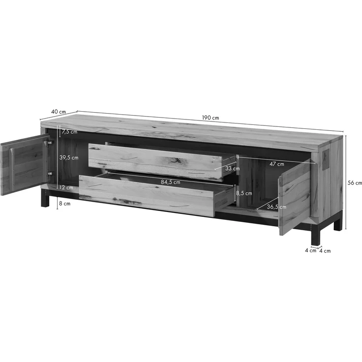 TV-Board Kernbuche 190x40x56 natur geölt VILLANDERS #153 – Bild 8