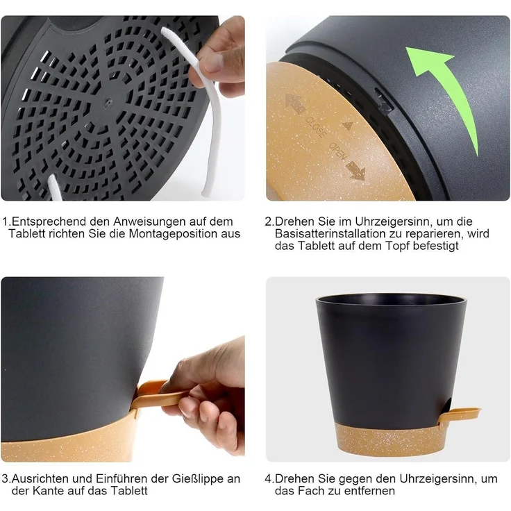 6er Set Selbstbewässernde Blumentöpfe 12.7-20.3cm Schwarz – Bild 4