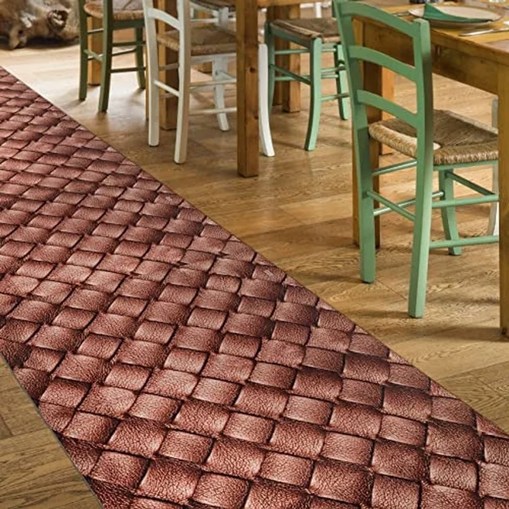 ANRO Küchenläufer Hochwertig GreenLine Flurläufer Teppichläufer Textil, Eckig, Bodenläufer 100x52cm Leder Braun pflegeleicht – Bild 2