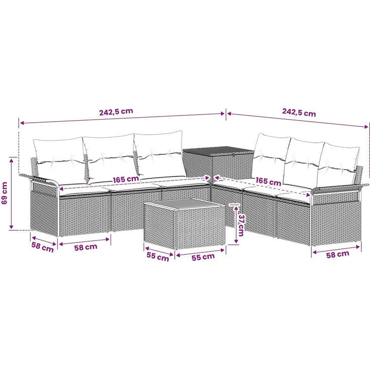 vidaXL Sofa Set 8 stk. Beige und Cremeweiß Polyrattan und Stahl 3448018 – Bild 11