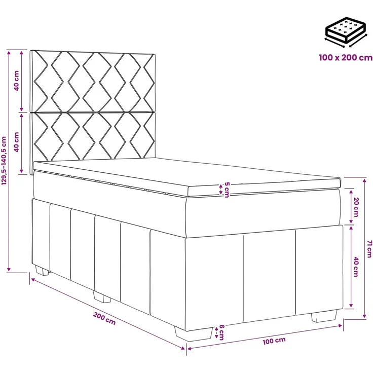 vidaXL LED Boxspringbett mit Matratze Dunkelgrau 100 x 200 cm Stoff 3455543 – Bild 12