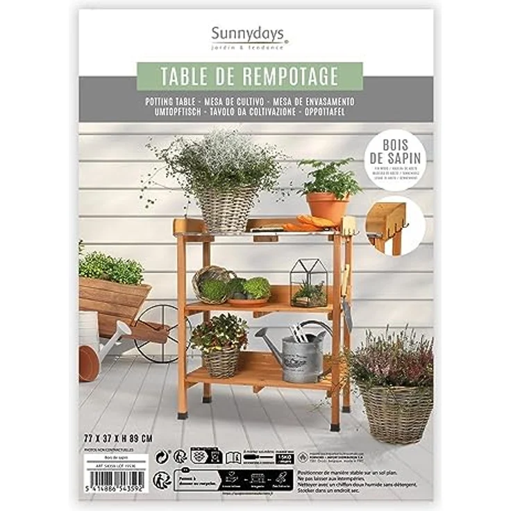Urban Living SUNNYDAYS „Mein Garten“ UMTOPFTISCH AUS NATURHOLZ MIT 2 REGALEN 77X37XH89CM – Bild 4