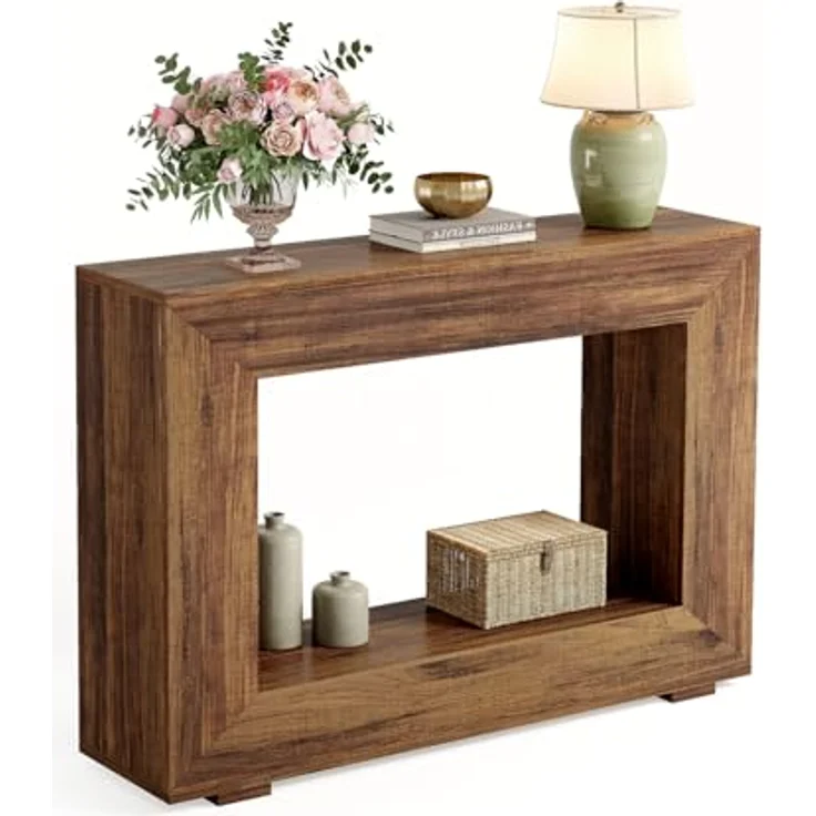 LITTLE TREE 47-Zoll-Konsolentisch, Sofatisch mit Stauraum, Moderne Flurmöbel für den Flur, schmaler, Langer Sofa-Flurtisch für das Wohnzimmer, braun – Bild 2