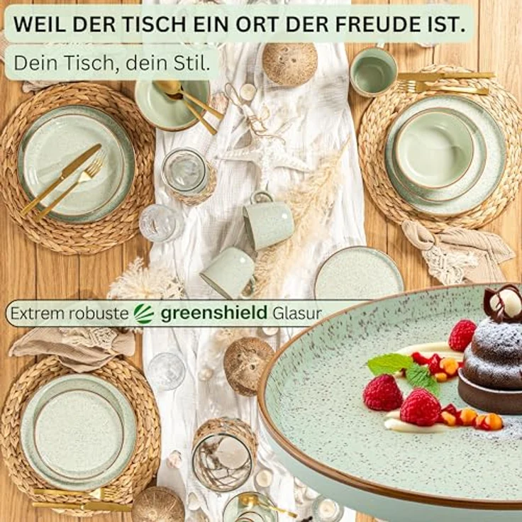 Sänger Rio Minze Kombiservice, 30-teiliges Geschirrset aus kratzfestem Steingut, Rund, Grün, für Essen & Trinken – Bild 3