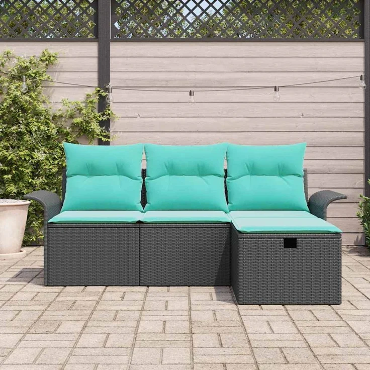 vidaXL Gartensofa-set mit Kissen mit Speicher 4 pcs Poly Rattan 3360187 – Bild 3