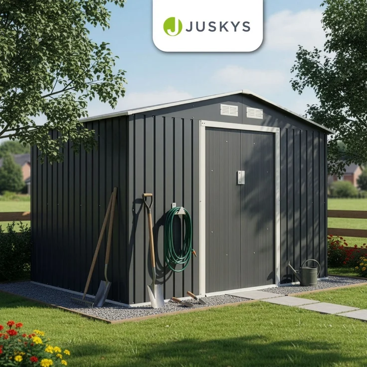 Juskys Metall Gerätehaus XL mit Satteldach, Schiebetür & Fundament, anthrazit, 9m³, 192 x 191 x 277 cm – Bild 7