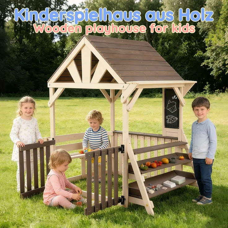 ZUBALIYA Geeignet für Kinder ab 3 Jahren, mit einem Mehrzweck-Pflanzen- und Spielzeugregal, 114.00 x 147.50 x 156.00 cm, fürs Kinderzimmer, Samt, Grau und Beige – Bild 3
