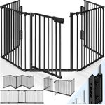 KIDUKU® Kaminschutzgitter mit Tür Metall 305 cm | Absperrgitter Ofenschutzgitter faltbar | Konfigurationsgitter inkl. 5 Elementen (Schwarz)