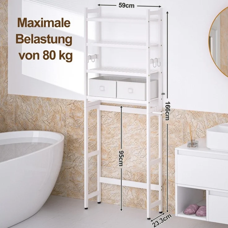 Yorbay Badregal Toilettenregal mit 2 Körben, Bambus WC Regal,59*23.3*166CM, Multifunktional Badezimmerregal,Platzsparend,Einfache Montage – Bild 2