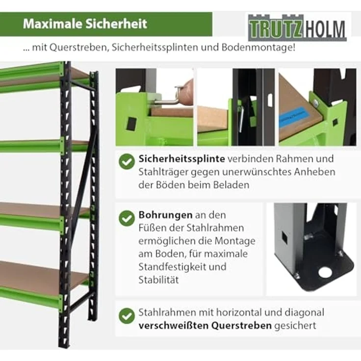 2x Industrieregal Milo 200x190x60 cm steckbar, erweiterbar 4 Ebenen 4 Tonnen Schwerlastregal Regal – Bild 5