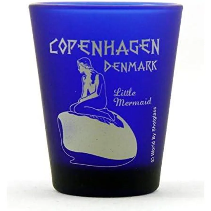Copenhagen Denmark Little Mermaid Cobalt Blue Shot Glass by World By Shotglass