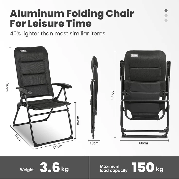 HOMECALL Gartenstuhl Hochlehner Campingstuhl Klappstühle Gepolstert Faltstuhl Balkonstuhl (Anglerstuhl, 1 St), mit 5-Fach Verstellbare lehne, für Camp Garten Balkon, Belastbar 150KG – Bild 2
