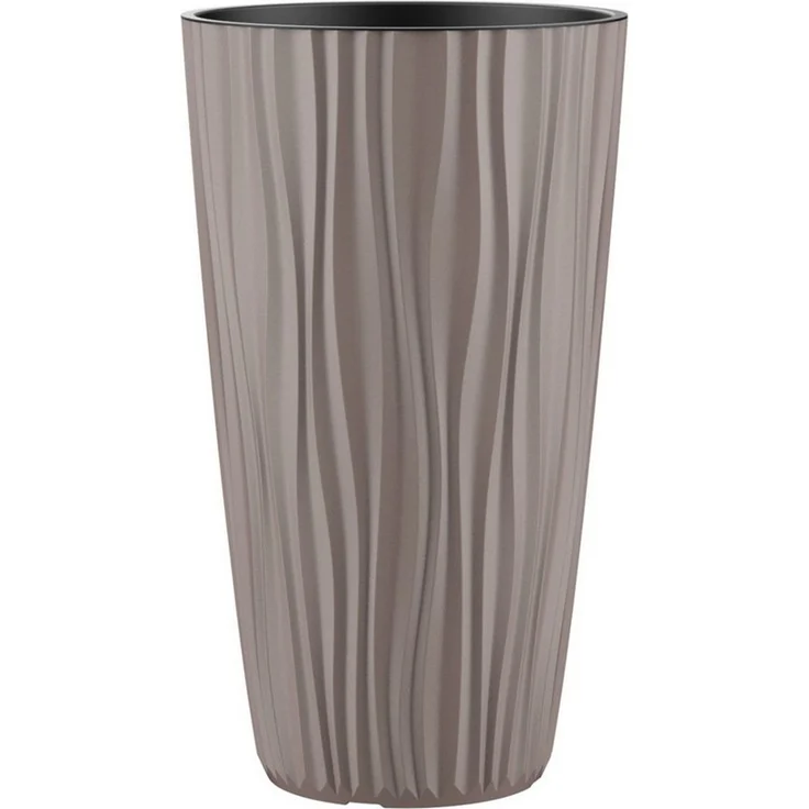 Engelland Blumentopf Pflanztopf mit herausnehmbarem Einsatz & Bewässerungssystem (1 St, robuster PP-Kunststoff), Wasserspeicher, Rillenoptik, hoch, rund, modern, UV-resistent – Bild 5