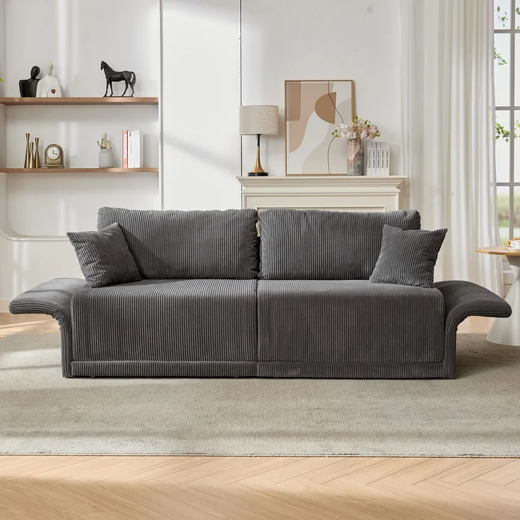 Wohnora-Moderne minimalistische Stoffsofa mit multifunktionaler Umwandlung – Komfortables Schlafsofa für Wohnzimmer, Büros und Studios, klappbares Doppelschlafsofa für kleine Wohnungen,H 84cm x T 182cm x B 88cm,Grau – Bild 2