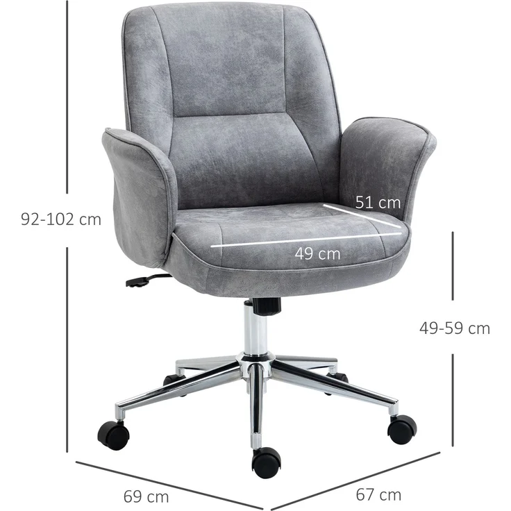 MELAYR, Homeoffice Stuhl Schreibtischstuhl aus Mikrofaser höhenverstellbar Drehstuhl mit, 67 x 69 x 102 cm, Hellgrau – Bild 5