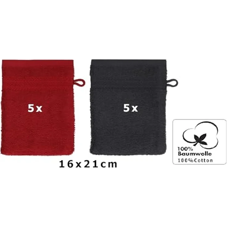 Betz Waschhandschuh 10 Stück Waschhandschuhe Premium 16x21 cm Farbe rubinrot und graphit, (10-St) – Bild 2