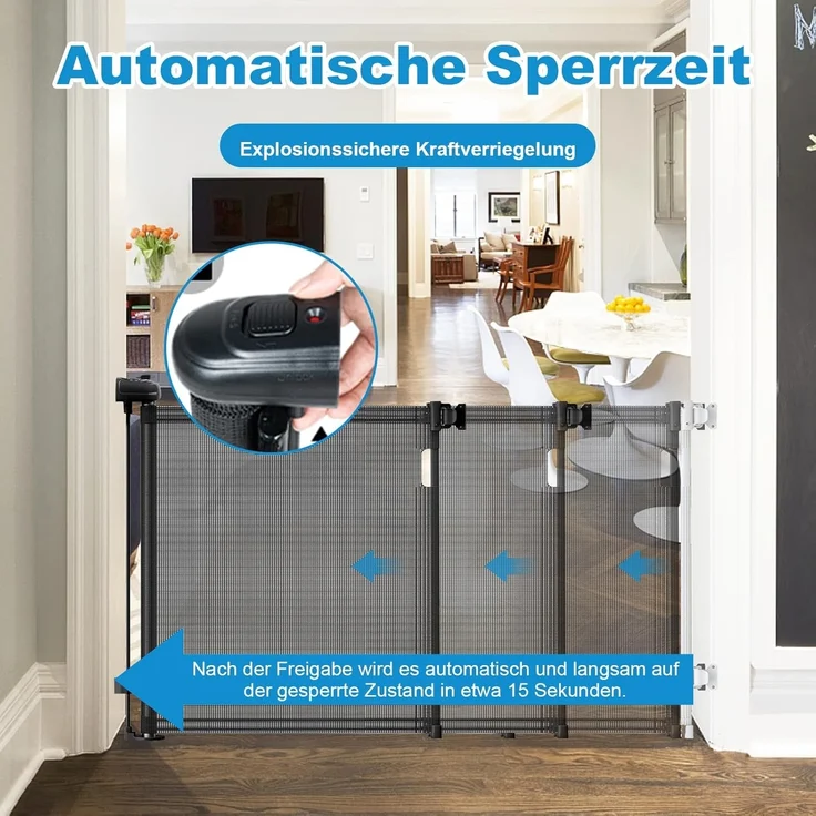 Reppenschutzgitter Ausziehbare für Babys,0-140 cm,83 cm Hoch Baby Absperrgitter Treppenschutzrollo,Einhändig Bedienbar,Geeignet für Treppen/Türen/Innen & Außen türschutzgitter (140cm/schwarz) – Bild 2