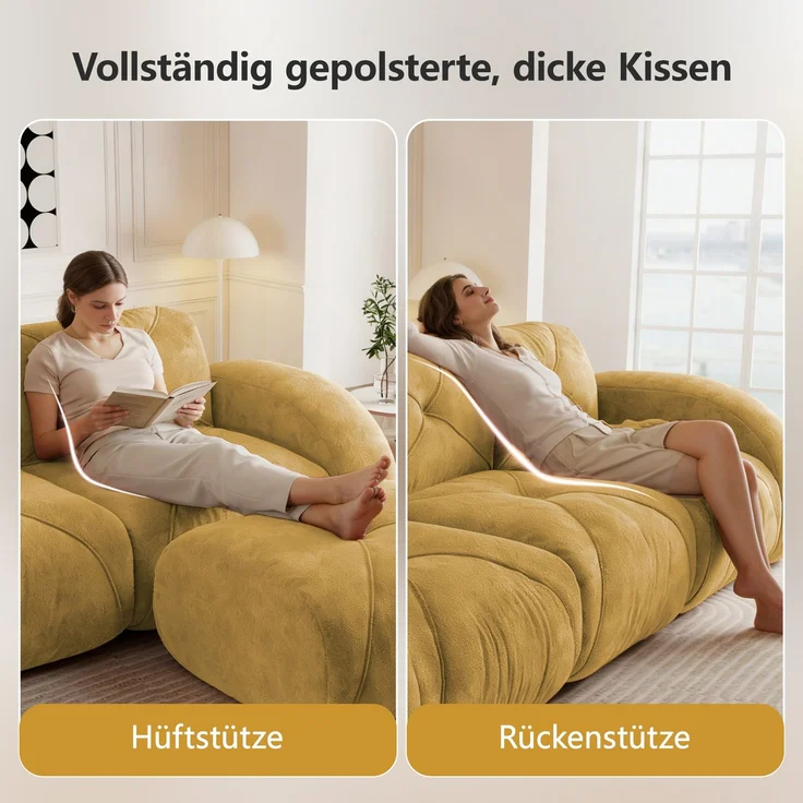 EINHOM L-förmiger Sessel, modulares Sofa, Dreisitzer-Kombinationssofa geeignet für das Wohnzimmer, rutschfeste Unterseite, keine Montage erforderlich, modulares Sofa mit Fußstütze, Gelb – Bild 5