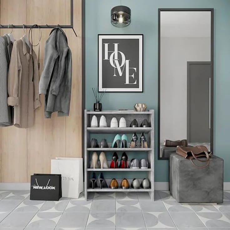 KOMTO Schuhregal Elexis 4 Schmal - Schuhablage Flur mit 4 Ebenen Offener Schuhschrank, Schuhschrank Schuh Organizer Platzsparend, 60 x 25 x 80 cm – Bild 3