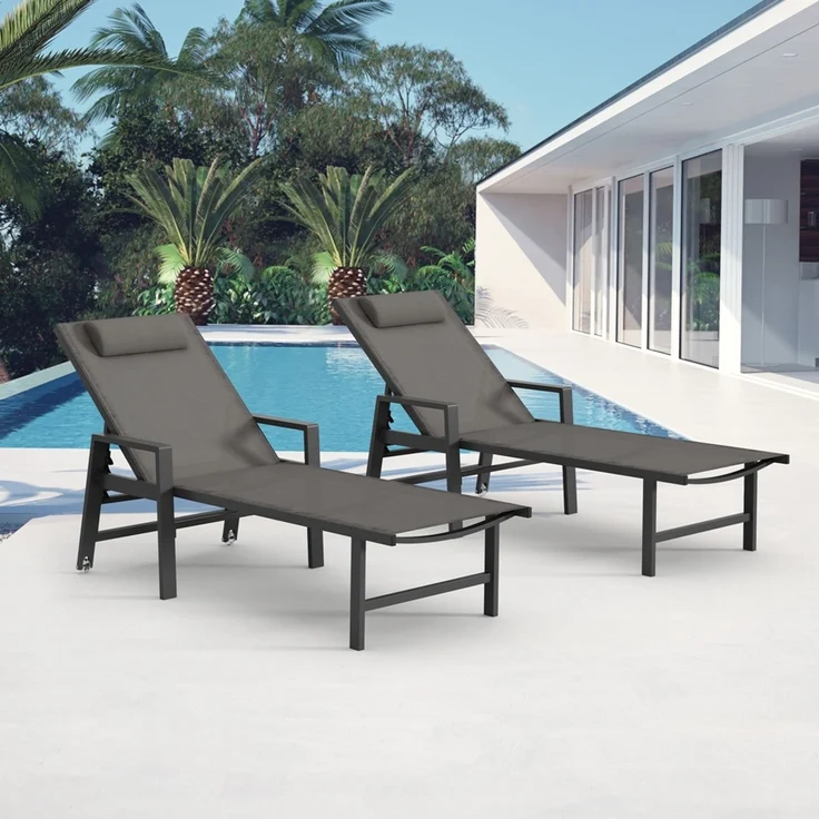 Mucola 2x Sonnenliege Aluminium Gartenliege 200KG & Rollen wetterfest Relaxliege Anthrazit Teslin Klappliege Camping – Bild 2