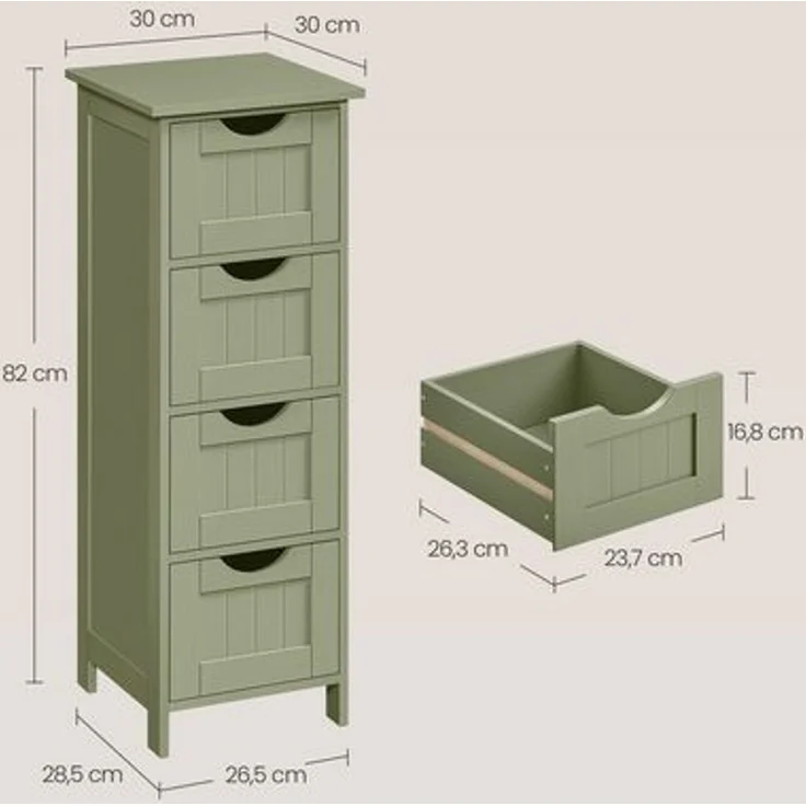 Vasagle Badezimmerschrank mit 4 Schubladen, MDF lorbeergrün, 30 x 30 x 82 cm – Bild 5