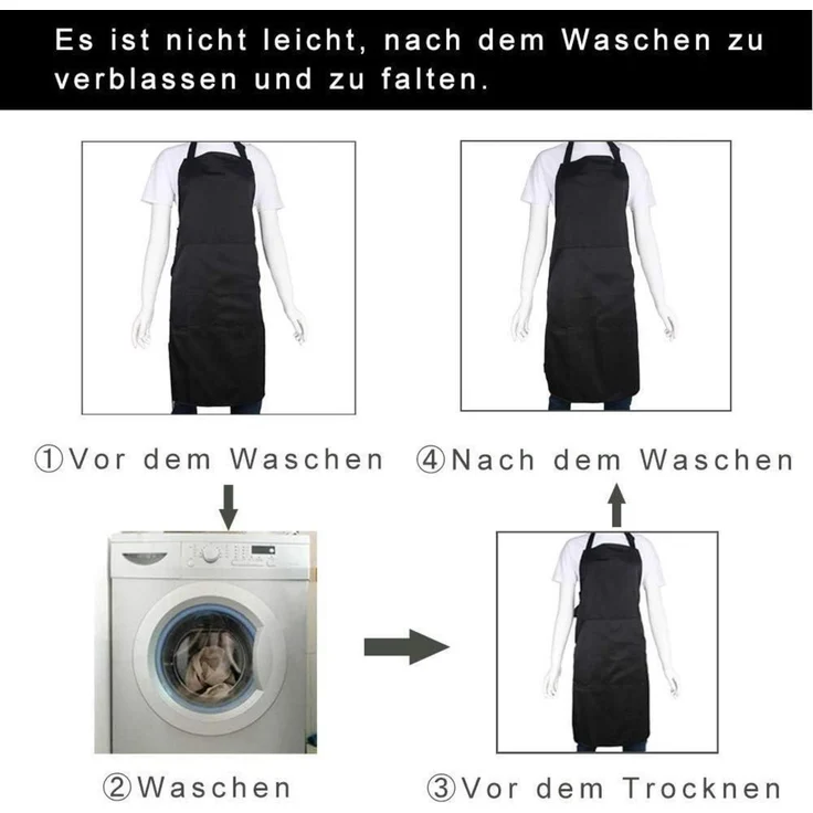 Schürze verstellbar Tasche lange Bänder Damen Herren Küche XL Weiß – Bild 3