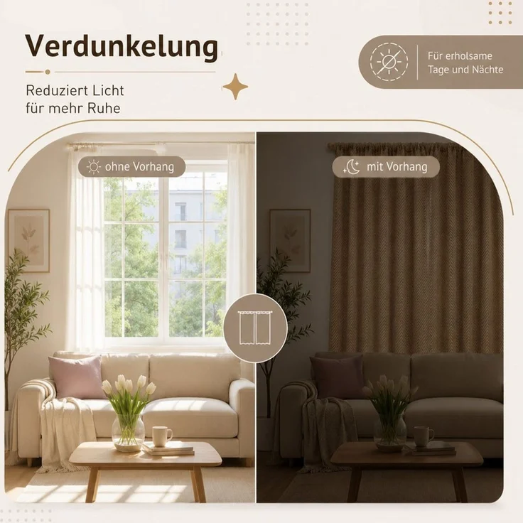 LMaxhome Verdunkelungsvorhang Thermovorhang 370 g/m² Verdunkelungsvorhang mit Multifunktionsband (1 St), Schwerer Vorhang mit 3-Lagen-Aufbau, Chevron-Steppung und Baumwollkern – Bild 3