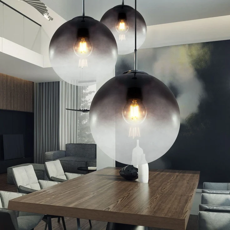 LED Hängelampe, Chrom, Glaskugeln, rauch, Höhe 120 cm – Bild 9