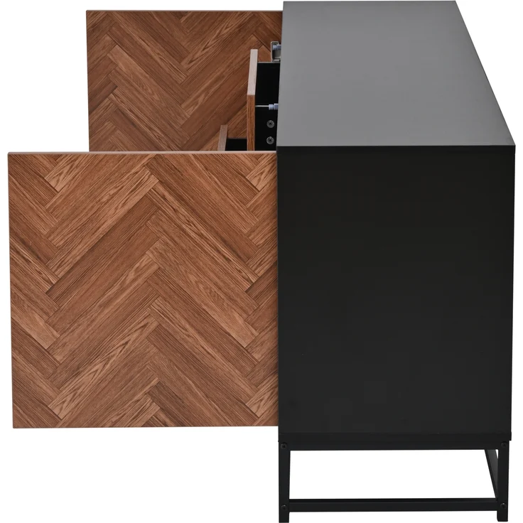 Sideboard Metallgestell mit 3 Schubladen & 2 Schranktüren 145x40x67 cm Eiche+Schwarz – Bild 9