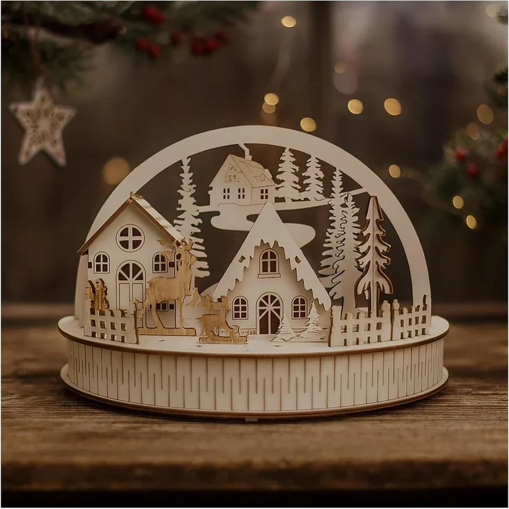 HTI-Living Weihnachtsdeko mit 5 LEDs LED Dekobogen Winterdorf und Rehe – Bild 4